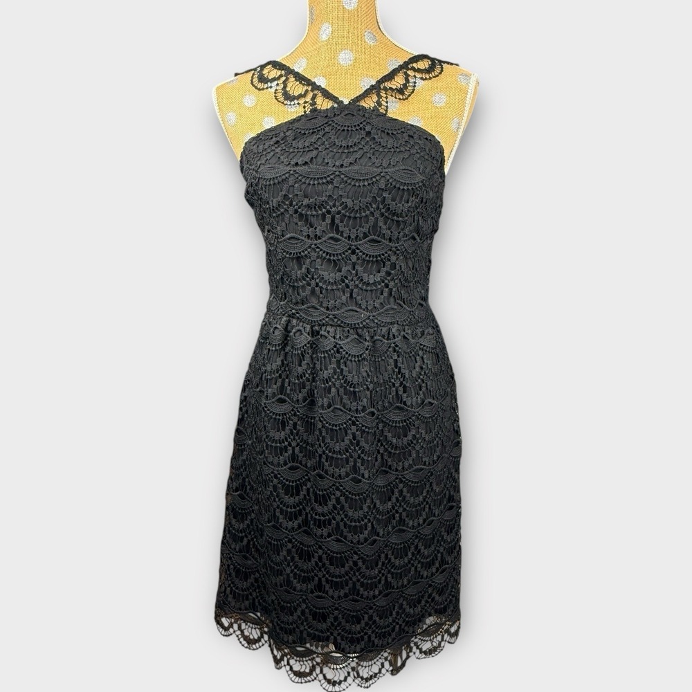 Kensie Black Lace Cocktail Dress XS Gothic Romantic Scalloped Hem LBD‎